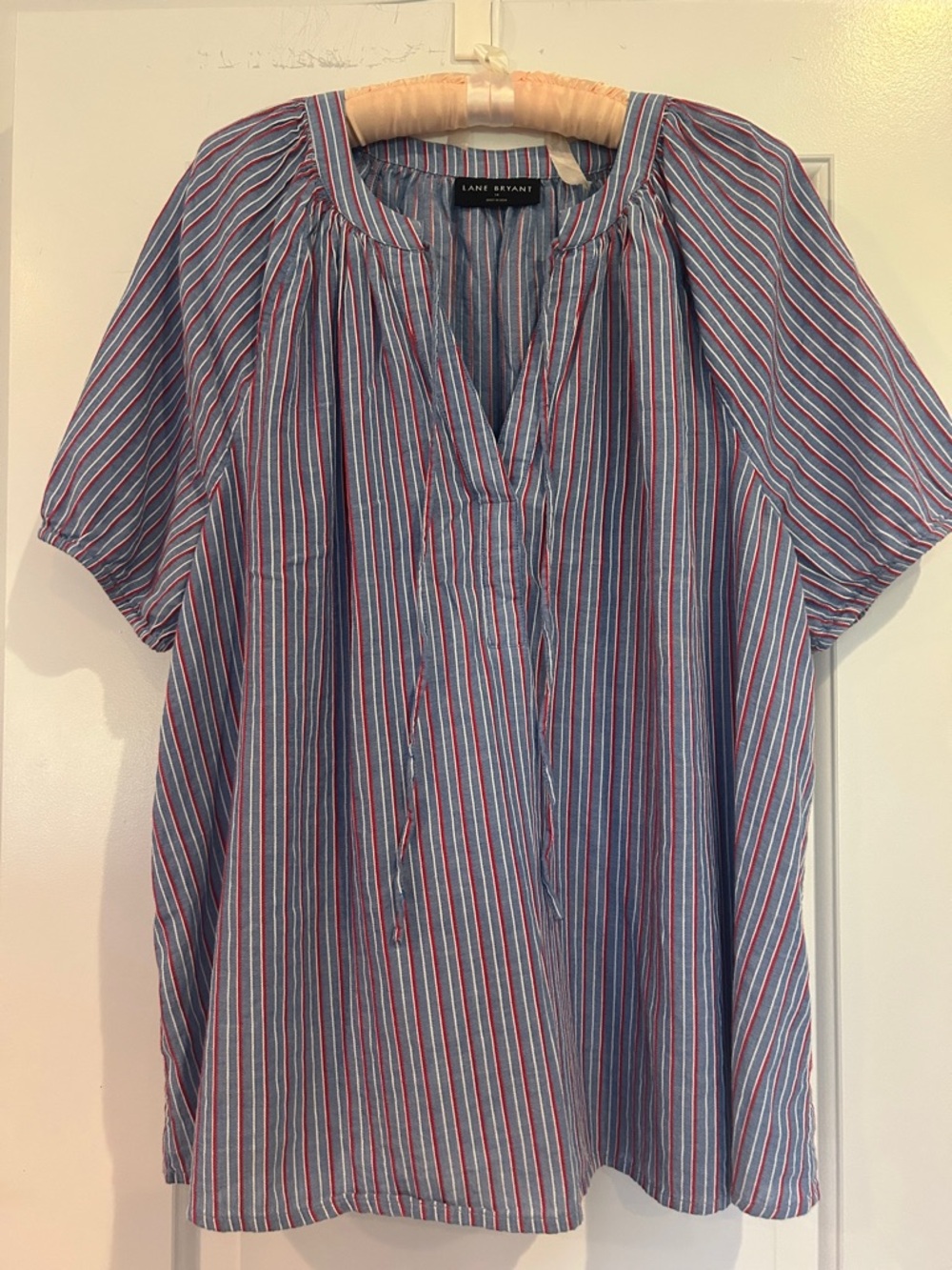 Lane Bryant Striped Peasant Top — Blue & Red